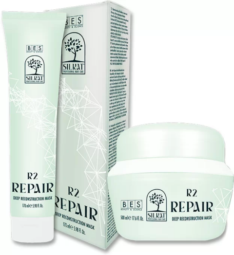 R2 Deep Reconstruction Mask is displayed in a tube, jar, and outer box, all in light green with black text and logo.