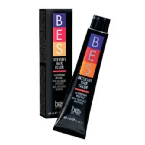 A tube and box of BES Intensive ML 60, both with a black design, colorful letters, and product details on the front.