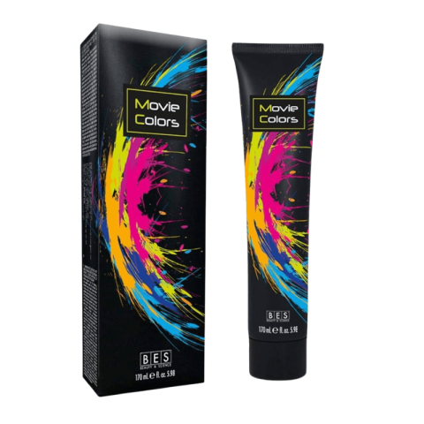A tube and box of Movie Colors ML 170 hair color cream, both black with colorful paint splash designs and yellow text, are displayed upright against a white background.