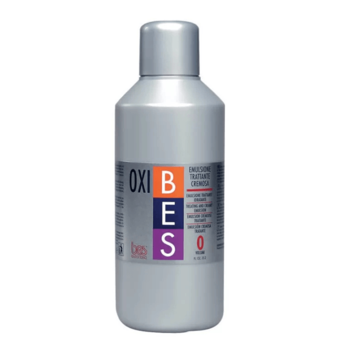 A silver plastic bottle labeled "BES Oxibes" with a red and purple logo and a gray cap.
